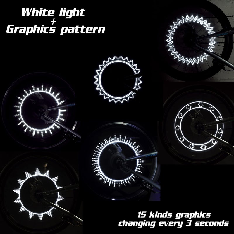 DAWAY A08 Bike Wheel Lights - Led Bicycle Tire Valve Stem Light, 2 Pack, Waterproof Neon Flashing Bycicle Lamp, Cool Safety Accessories for Boys, Kids, Adults, Motion Activated, White Graphics - Image 2